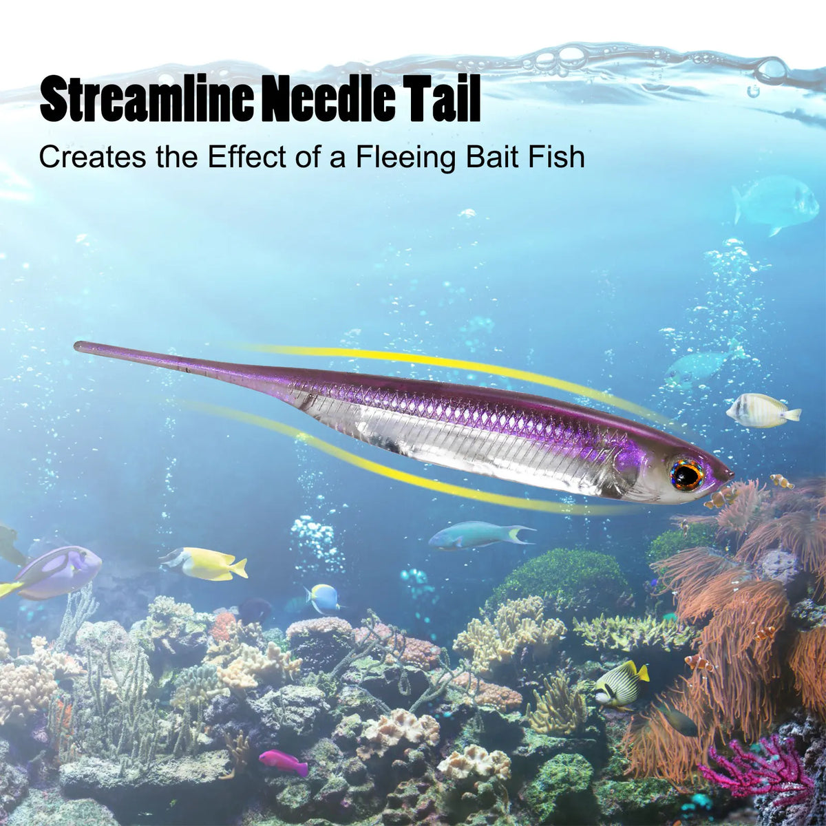 Dr.Fish 6pcs Fishing Soft Plastic Lures Saltwater Needle Tail Silicone Soft Bait Shad Worm Bait Swimbaits Bass Trout 80mm