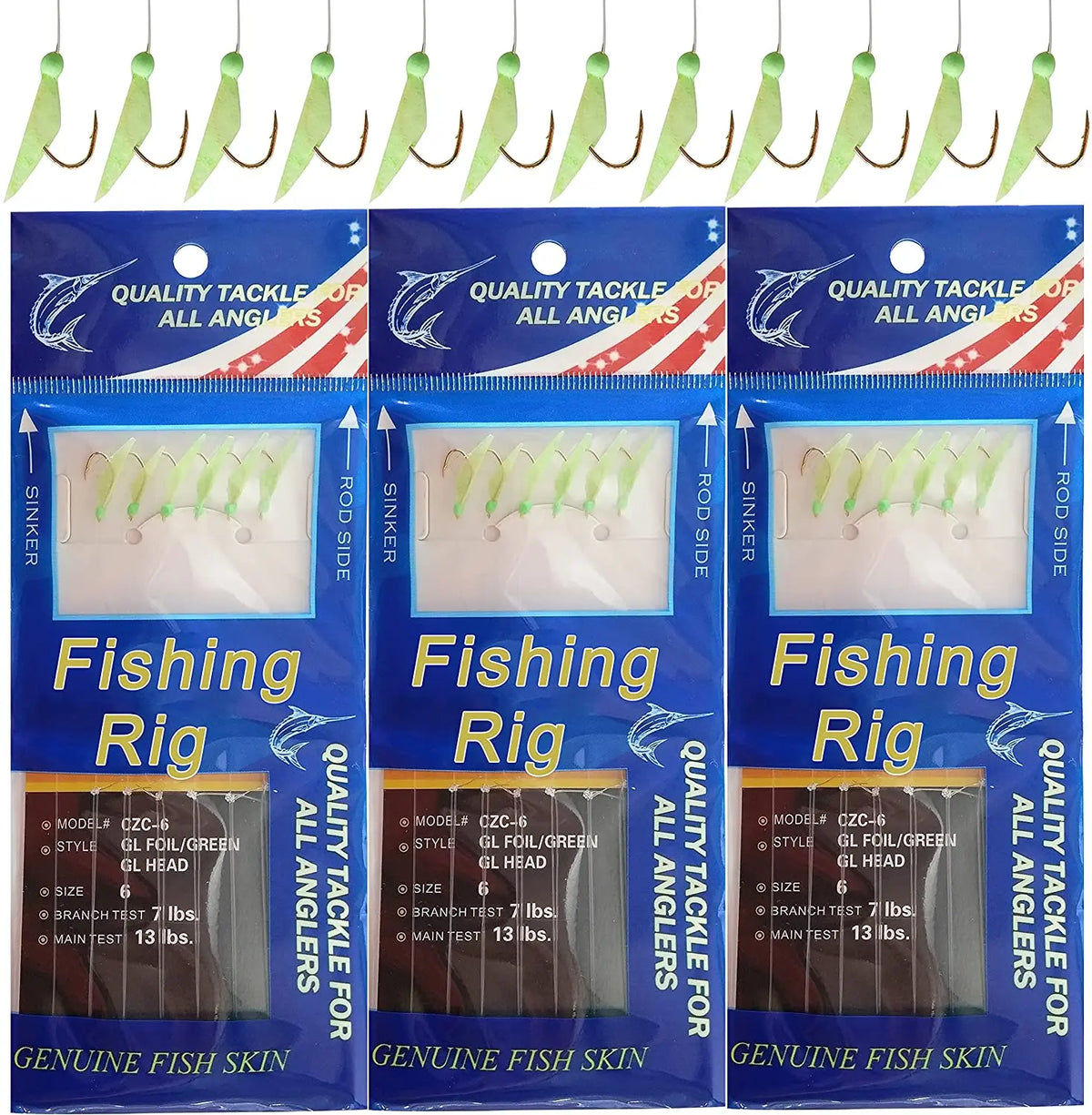10/20/30PCS Fishing Rigs Saltwater Lures Bait Rigs Luminous Fishing Bait Rigs Real Fish Skin Sea Rigs with Hooks Swivels
