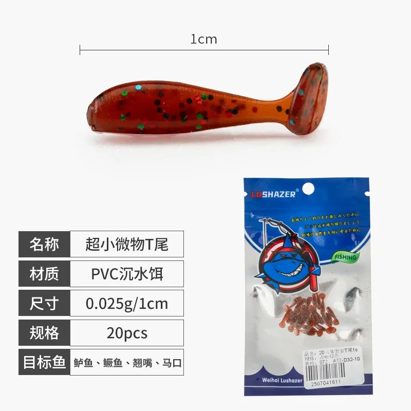 soft bait new whitebait 1cm/20pcs fishing lures sinking tremor bait Soft Fishing Lure Fishy Worms lure T Tail