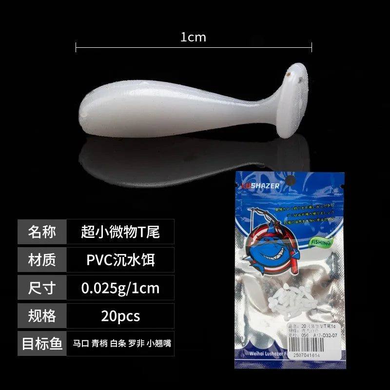 soft bait new whitebait 1cm/20pcs fishing lures sinking tremor bait Soft Fishing Lure Fishy Worms lure T Tail