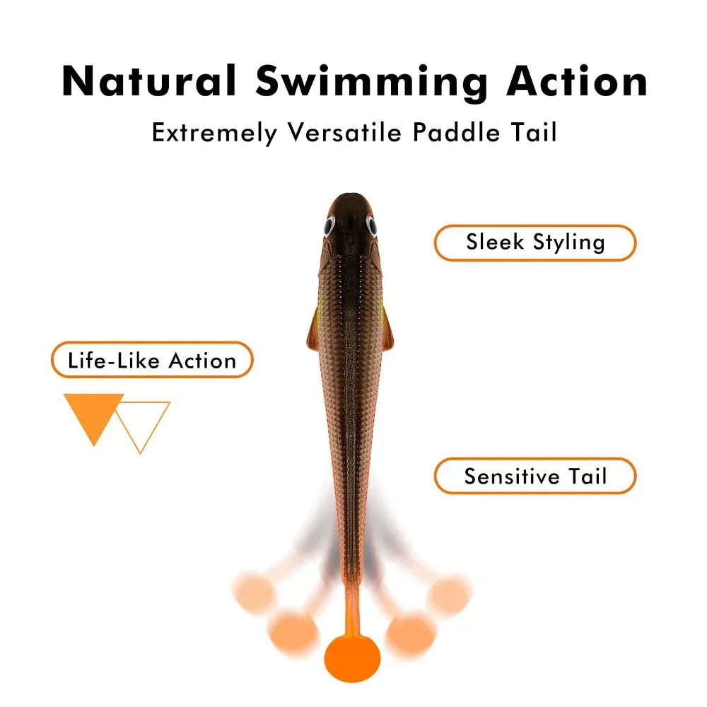 12pcs Fishing Bait T-tail Artificial Soft Fishing Lures Wobblers Fishing Soft Lures Silicone Shad Worm Bass Baits 3d eyes