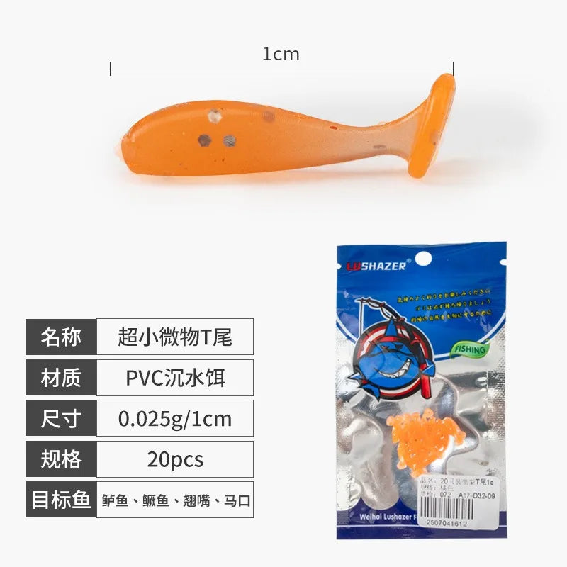 soft bait new whitebait 1cm/20pcs fishing lures sinking tremor bait Soft Fishing Lure Fishy Worms lure T Tail