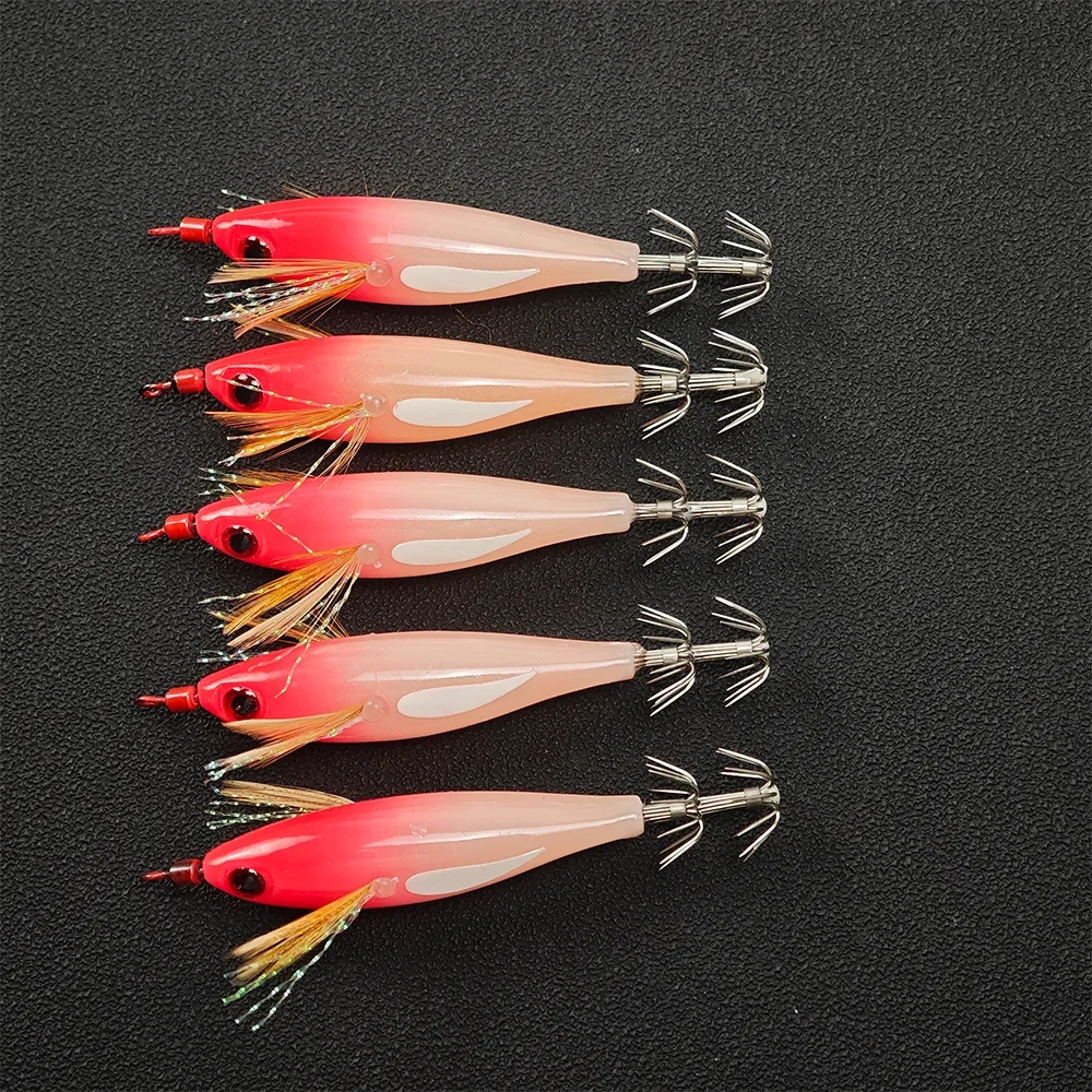 Horizontal Squid Lure Fishing, Luminous Squid Lure Tackle Bag, Wood Shrimp Bait, Artificial Baits for Squid, Octopus, and Cuttle