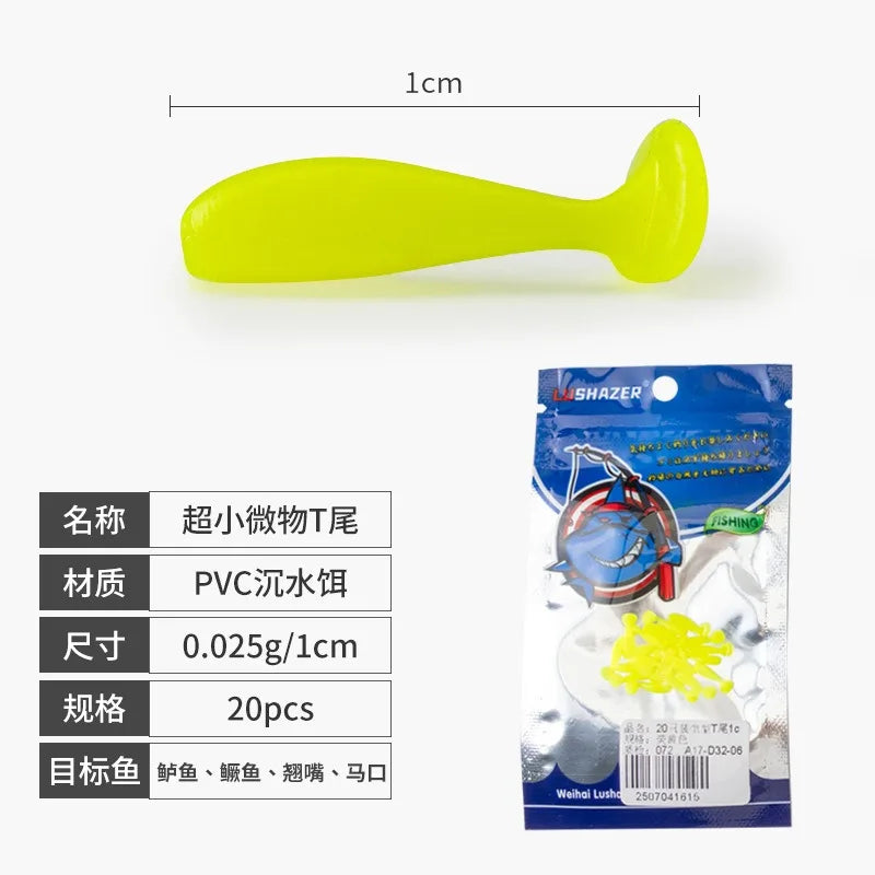soft bait new whitebait 1cm/20pcs fishing lures sinking tremor bait Soft Fishing Lure Fishy Worms lure T Tail