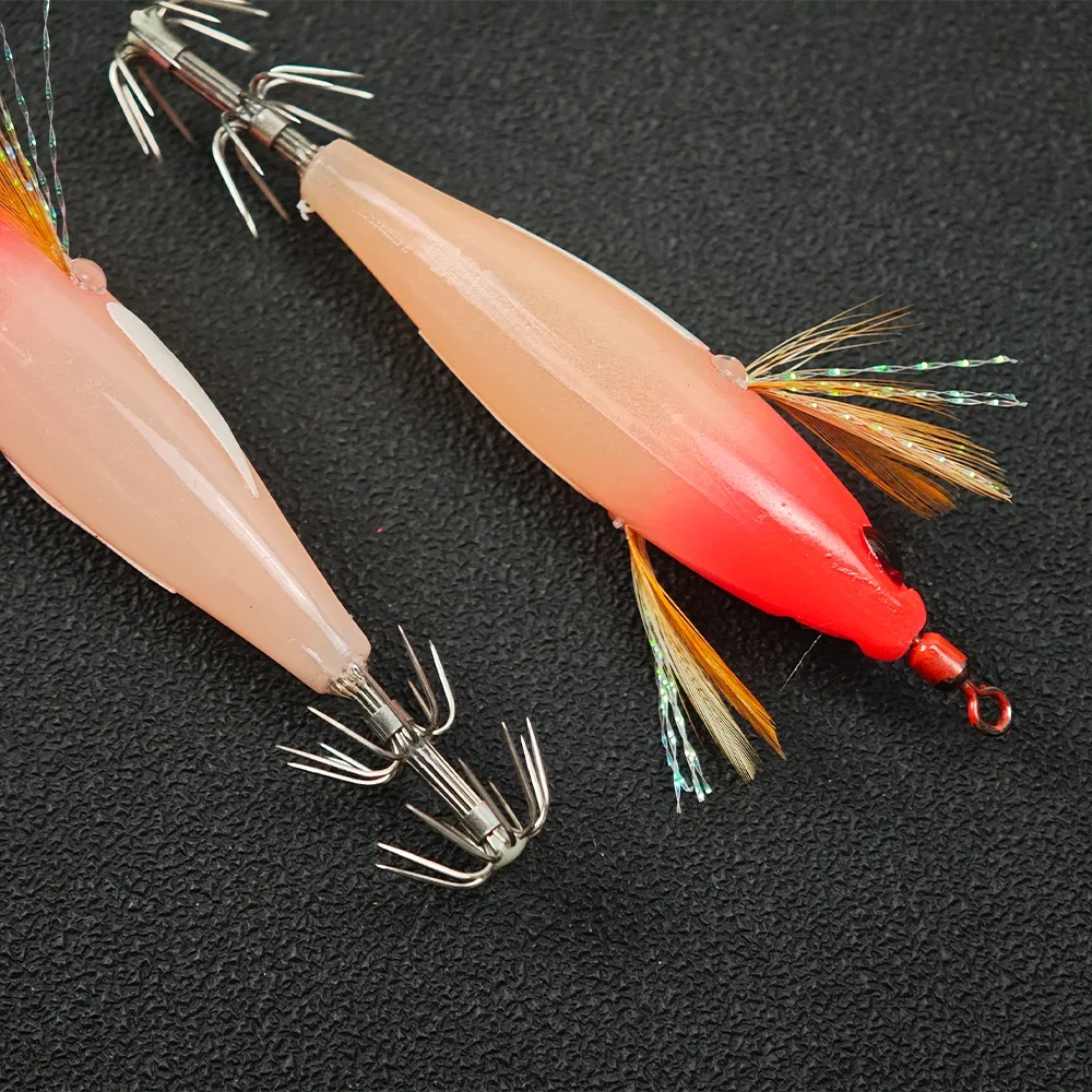 Horizontal Squid Lure Fishing, Luminous Squid Lure Tackle Bag, Wood Shrimp Bait, Artificial Baits for Squid, Octopus, and Cuttle