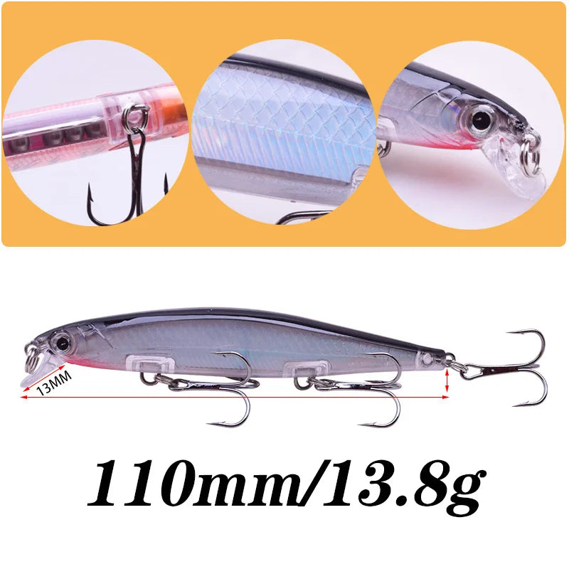 Proleurre Fishing Lures 11cm 13.8g Sinking Minnow Wobblers Plastic Artificial Baits with Hook for Bass Pike Carp Swimbait Tackle