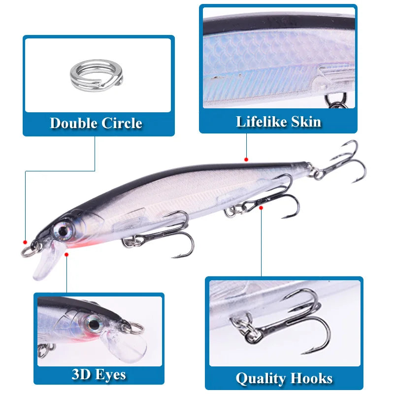 Proleurre Fishing Lures 11cm 13.8g Sinking Minnow Wobblers Plastic Artificial Baits with Hook for Bass Pike Carp Swimbait Tackle