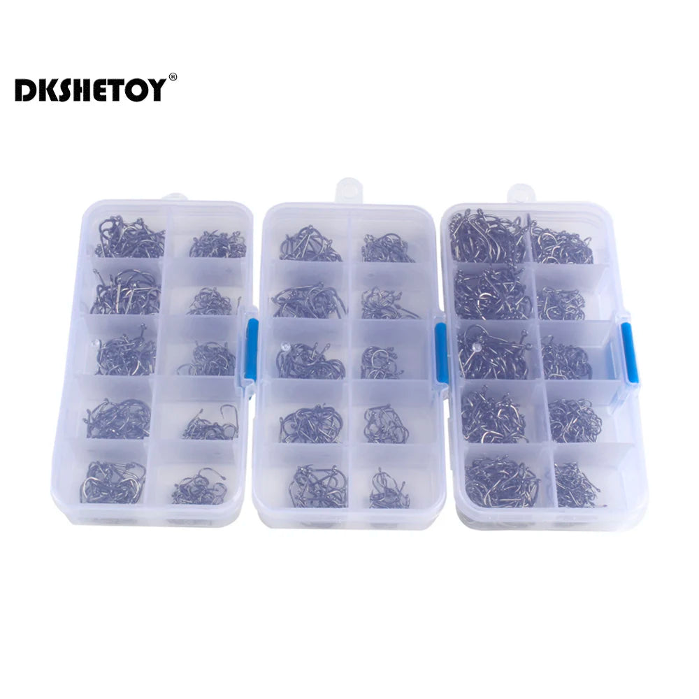 100-1000pcs Fish Hooks with barbed fishhook For Bait With Plastic Box Kit For Saltwater Freshwater fishing tools