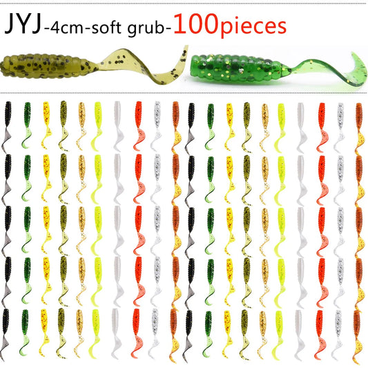 4cm 100pcs Soft plastic artificial isca pesca tail protein Grub lure fishing worm moggot grub lure baits