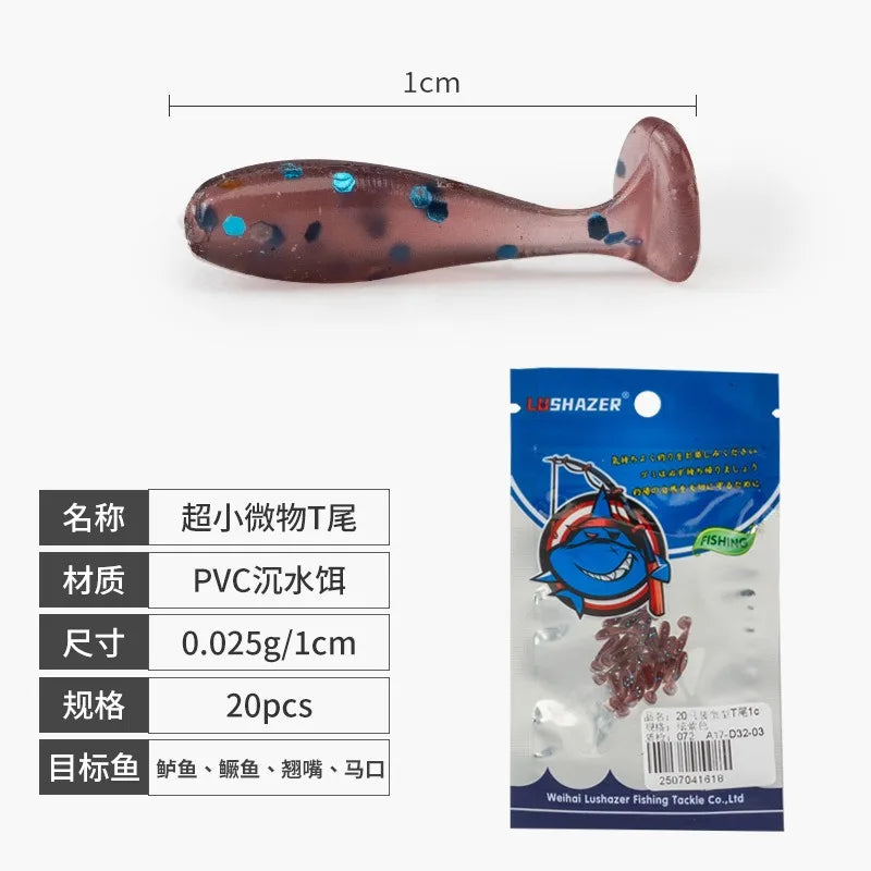 soft bait new whitebait 1cm/20pcs fishing lures sinking tremor bait Soft Fishing Lure Fishy Worms lure T Tail