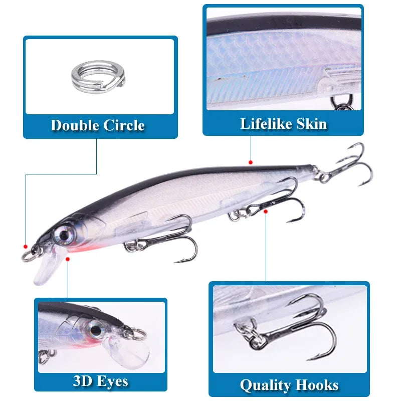 Proleurre Fishing Lures 11cm 13.8g Sinking Minnow Wobblers Plastic Artificial Baits with Hook for Bass Pike Carp Swimbait Tackle