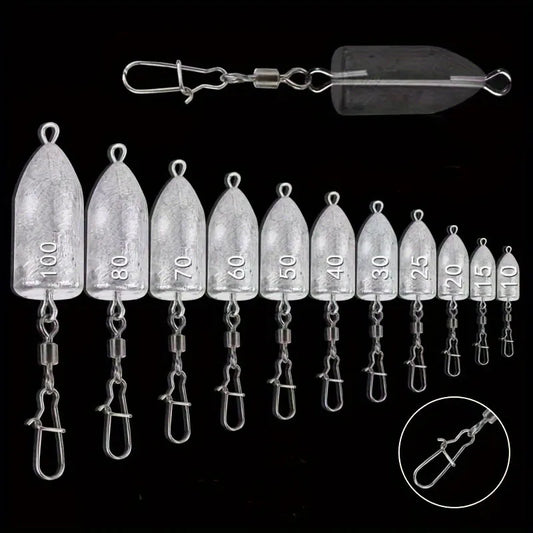 Fishing Sinkers with Snap Swivels (5pc) | for Bass & Saltwater | Bullet Style Weights in 11 Sizes