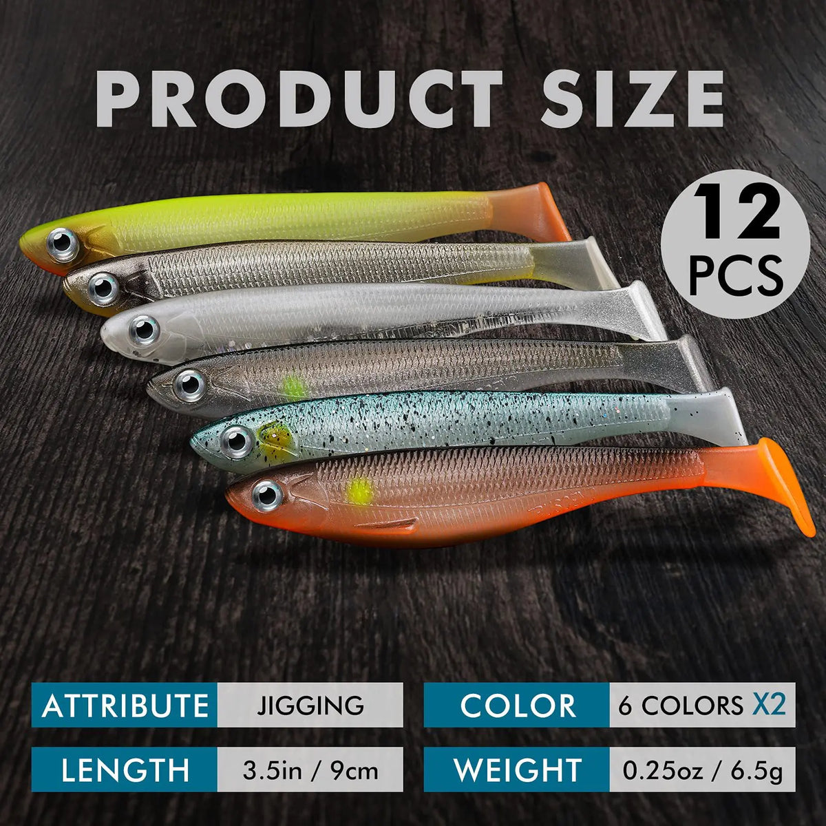 12pcs Fishing Bait T-tail Artificial Soft Fishing Lures Wobblers Fishing Soft Lures Silicone Shad Worm Bass Baits 3d eyes