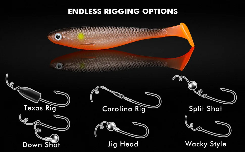 12pcs Fishing Bait T-tail Artificial Soft Fishing Lures Wobblers Fishing Soft Lures Silicone Shad Worm Bass Baits 3d eyes