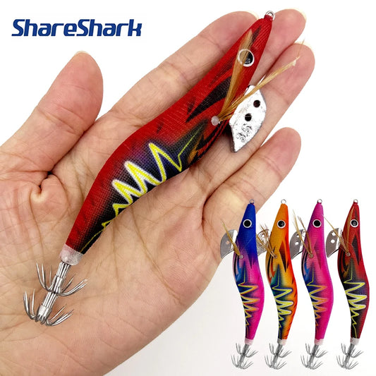 ShareShark 5pcs/set 13.2cm/20g 3.5#Shrimp Fishing Lures Luminous Squid Jig Hook Shrimp Prawn Lure Artificial Hard Bait